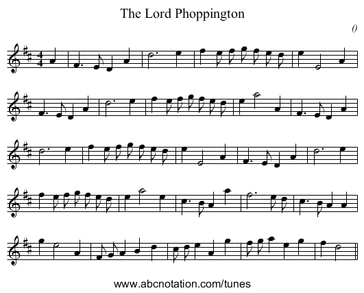 The Lord Phoppington - staff notation