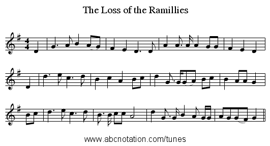 The Loss of the Ramillies - staff notation