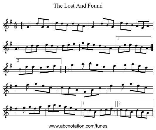 The Lost And Found - staff notation
