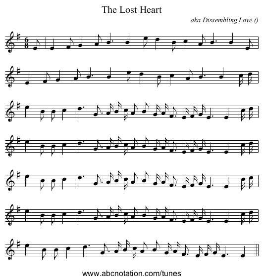 The Lost Heart - staff notation