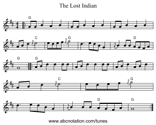 The Lost Indian - staff notation