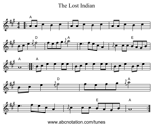The Lost Indian - staff notation