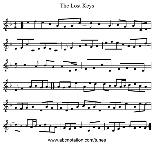 The Lost Keys - staff notation