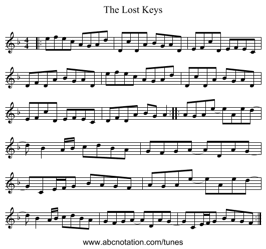 The Lost Keys - staff notation