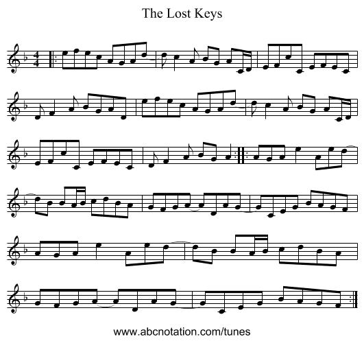 The Lost Keys - staff notation
