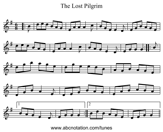 The Lost Pilgrim - staff notation