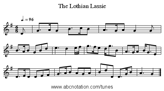 The Lothian Lassie - staff notation