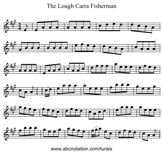 The Lough Carra Fisherman - staff notation