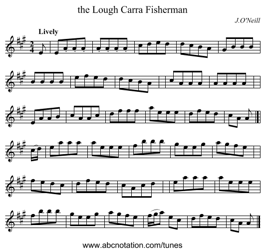 the Lough Carra Fisherman - staff notation