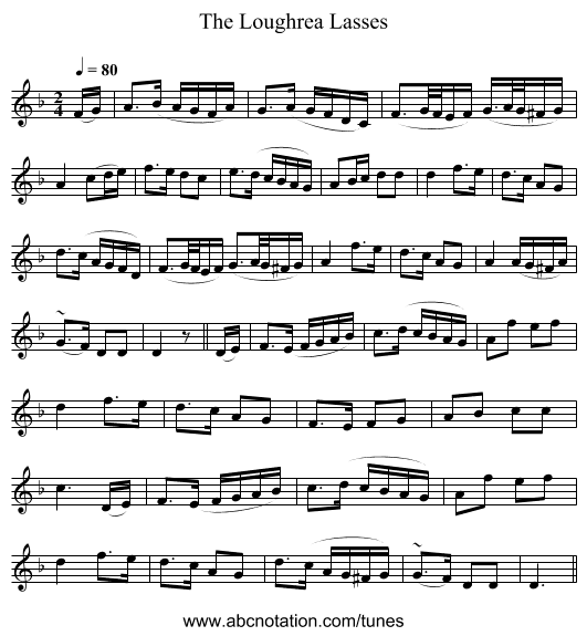 The Loughrea Lasses - staff notation