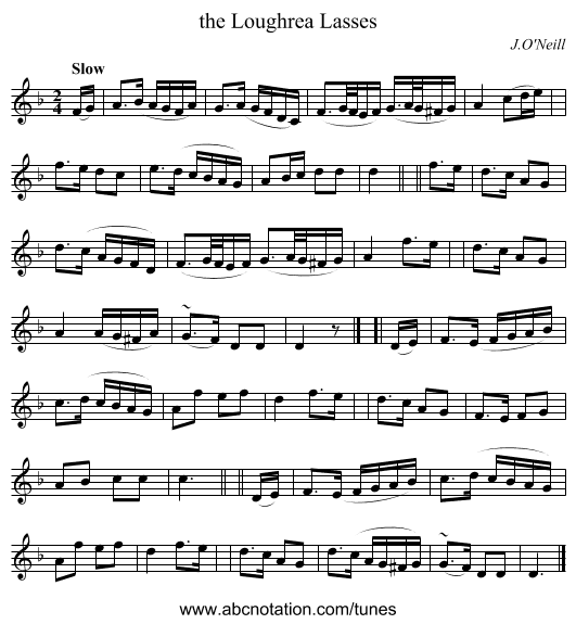 the Loughrea Lasses - staff notation