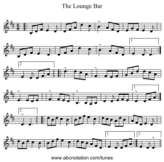 The Lounge Bar - staff notation