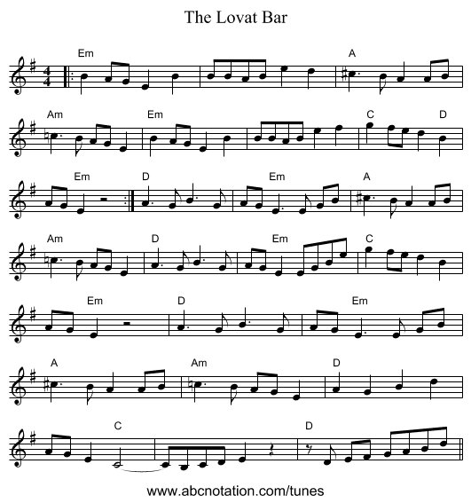 The Lovat Bar - staff notation