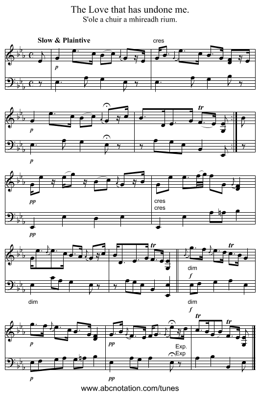 The Love that has undone me. - staff notation