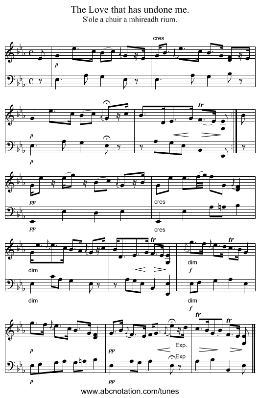 The Love that has undone me. - staff notation