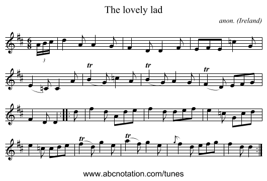 The lovely lad - staff notation