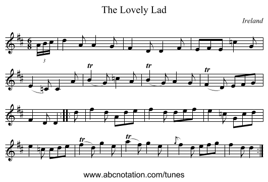 The Lovely Lad - staff notation