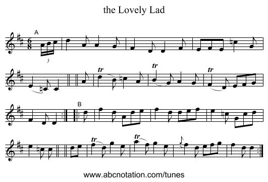 the Lovely Lad - staff notation