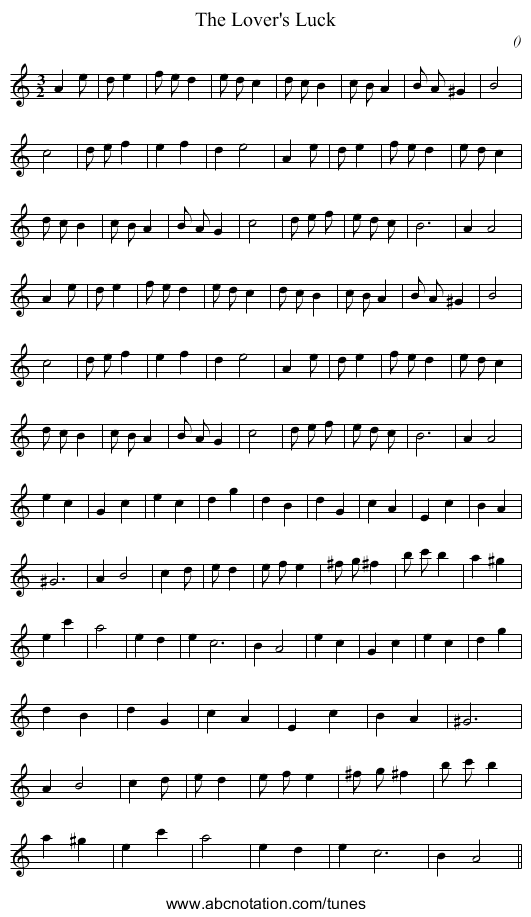 The Lover's Luck - staff notation