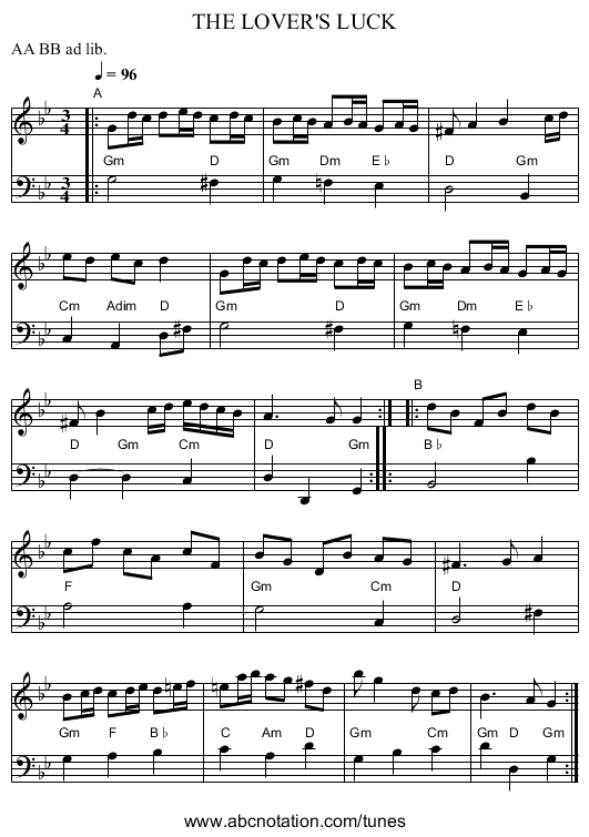 THE LOVER'S LUCK - staff notation
