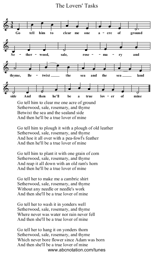 The Lovers' Tasks - staff notation