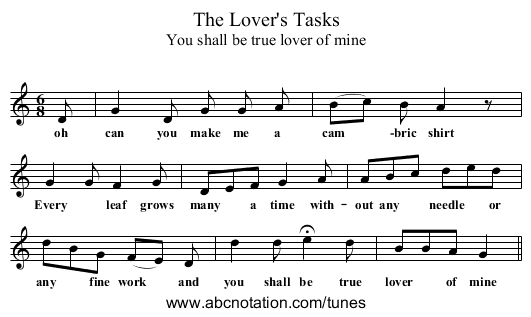 The Lover's Tasks - staff notation