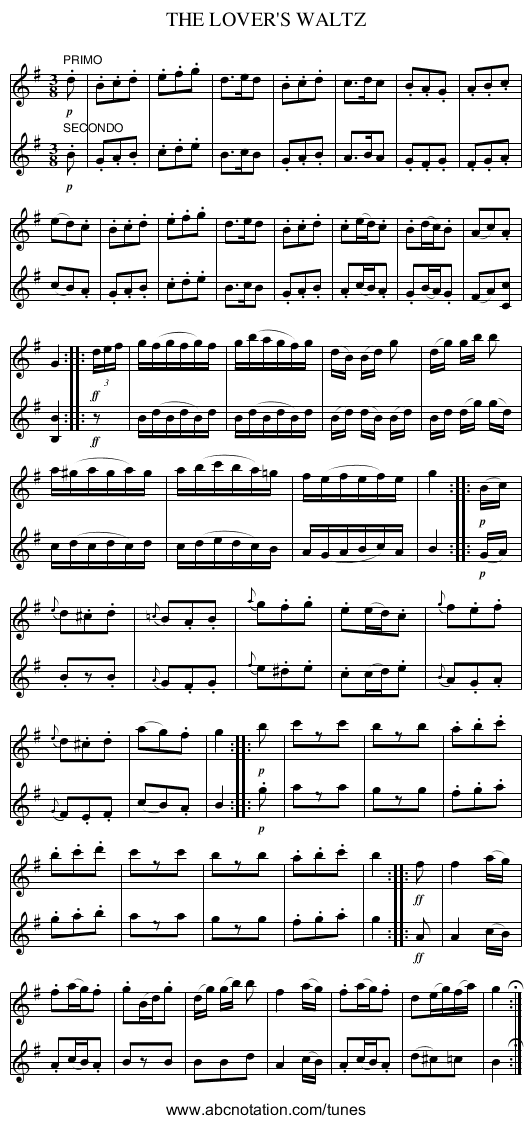 THE LOVER'S WALTZ - staff notation