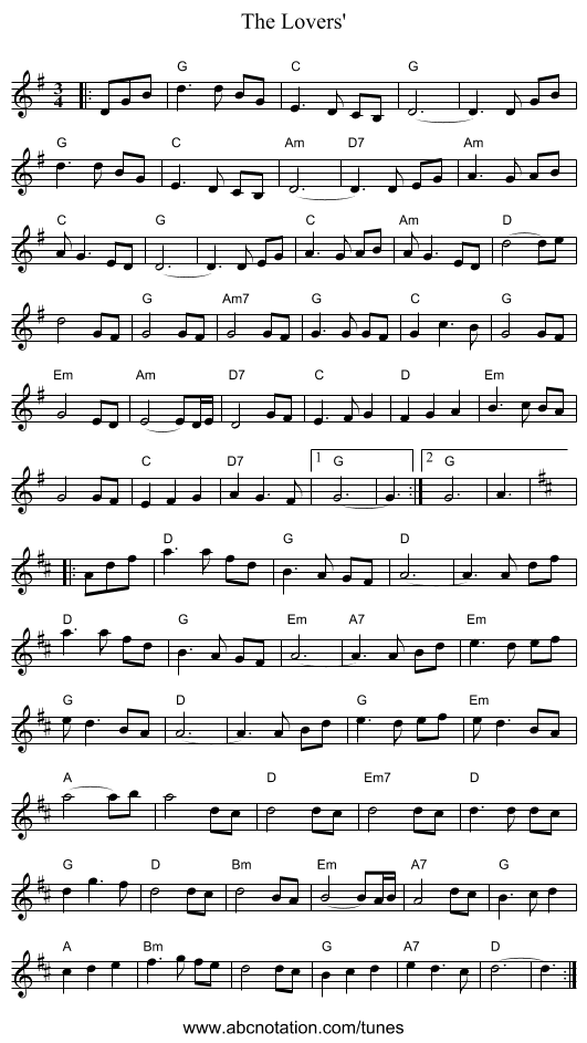 The Lovers' - staff notation