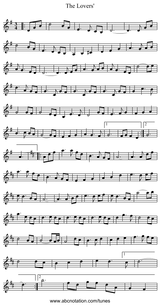 The Lovers' - staff notation