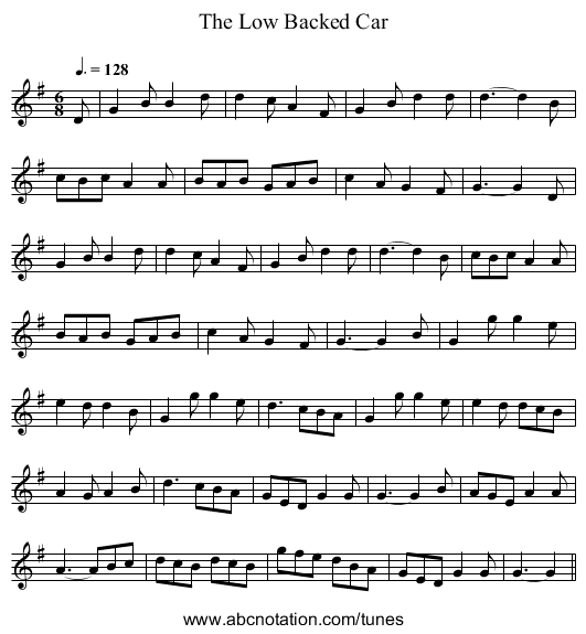 The Low Backed Car - staff notation