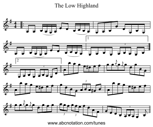 The Low Highland - staff notation