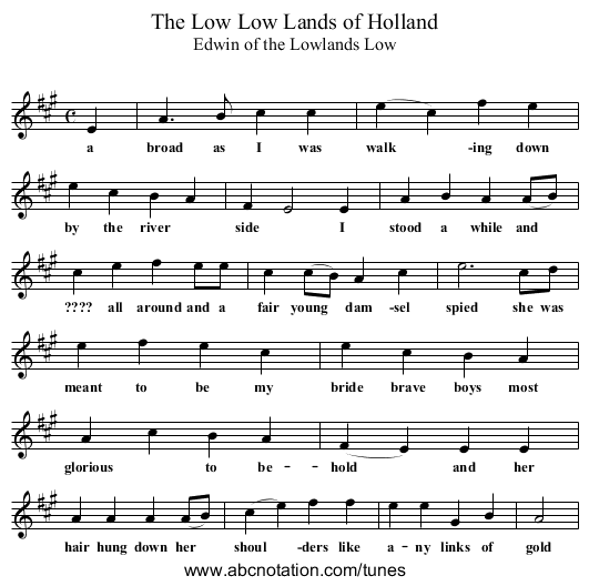 The Low Low Lands of Holland - staff notation