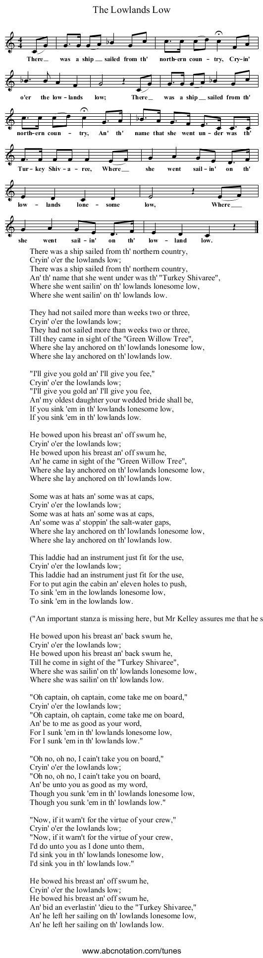 The Lowlands Low - staff notation