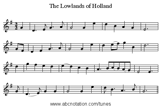 The Lowlands of Holland - staff notation