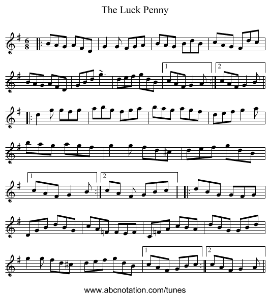 The Luck Penny - staff notation