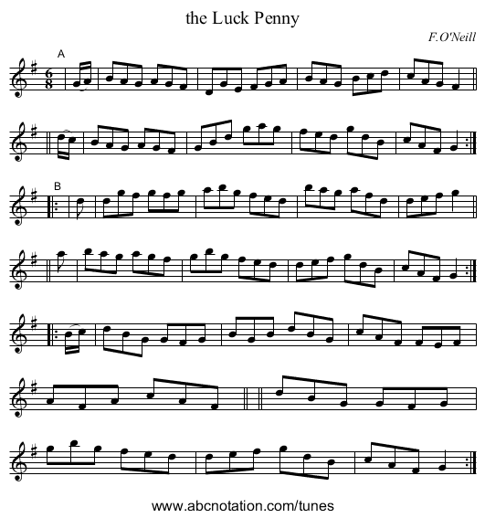 the Luck Penny - staff notation
