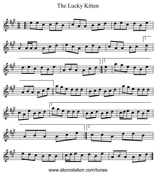 The Lucky Kitten - staff notation