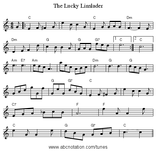 The Lucky Linslader - staff notation