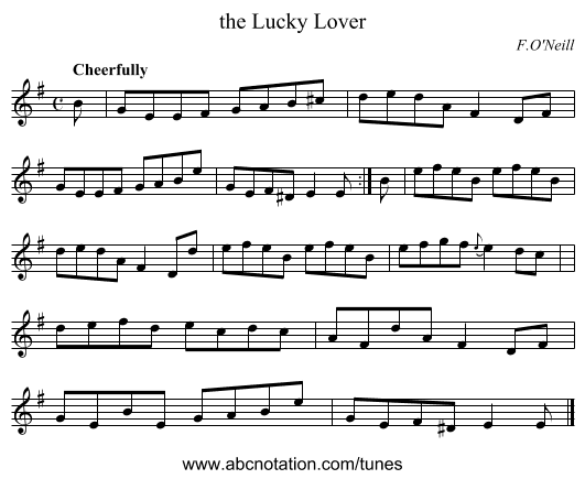 the Lucky Lover - staff notation