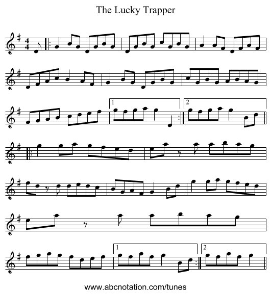 The Lucky Trapper - staff notation