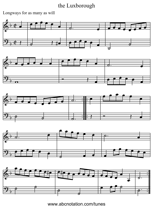 the Luxborough - staff notation
