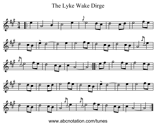 The Lyke Wake Dirge - staff notation
