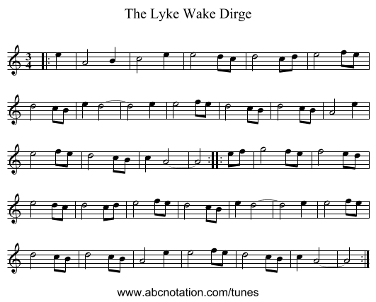 The Lyke Wake Dirge - staff notation
