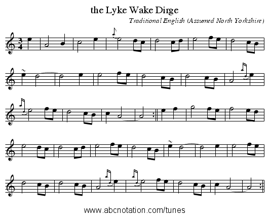 the Lyke Wake Dirge - staff notation