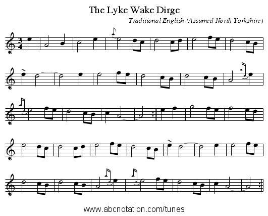 The Lyke Wake Dirge - staff notation