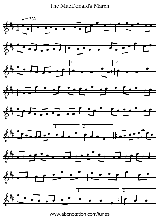 The MacDonald's March - staff notation