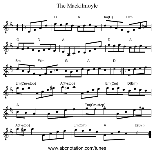 The Mackilmoyle - staff notation