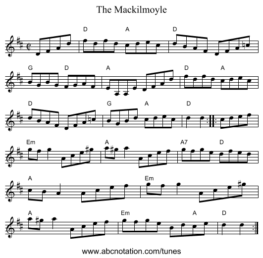 The Mackilmoyle - staff notation