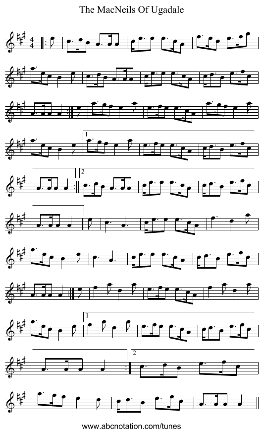 The MacNeils Of Ugadale - staff notation