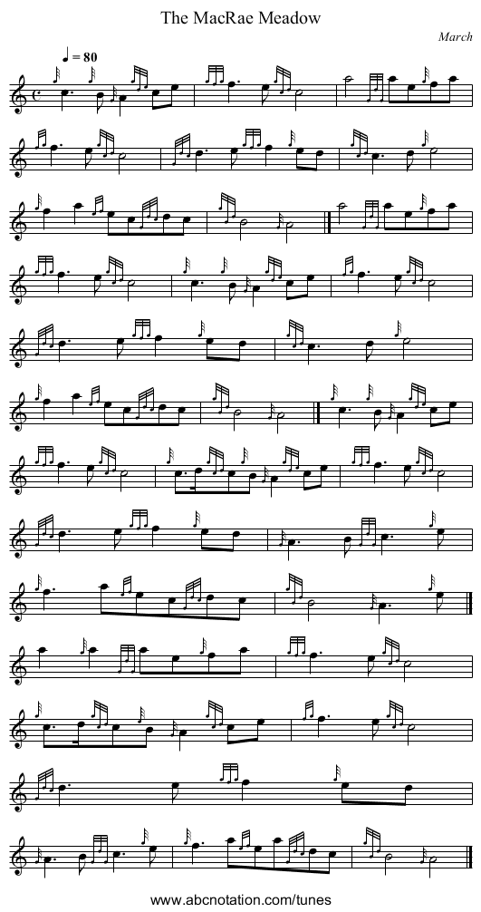 The MacRae Meadow - staff notation